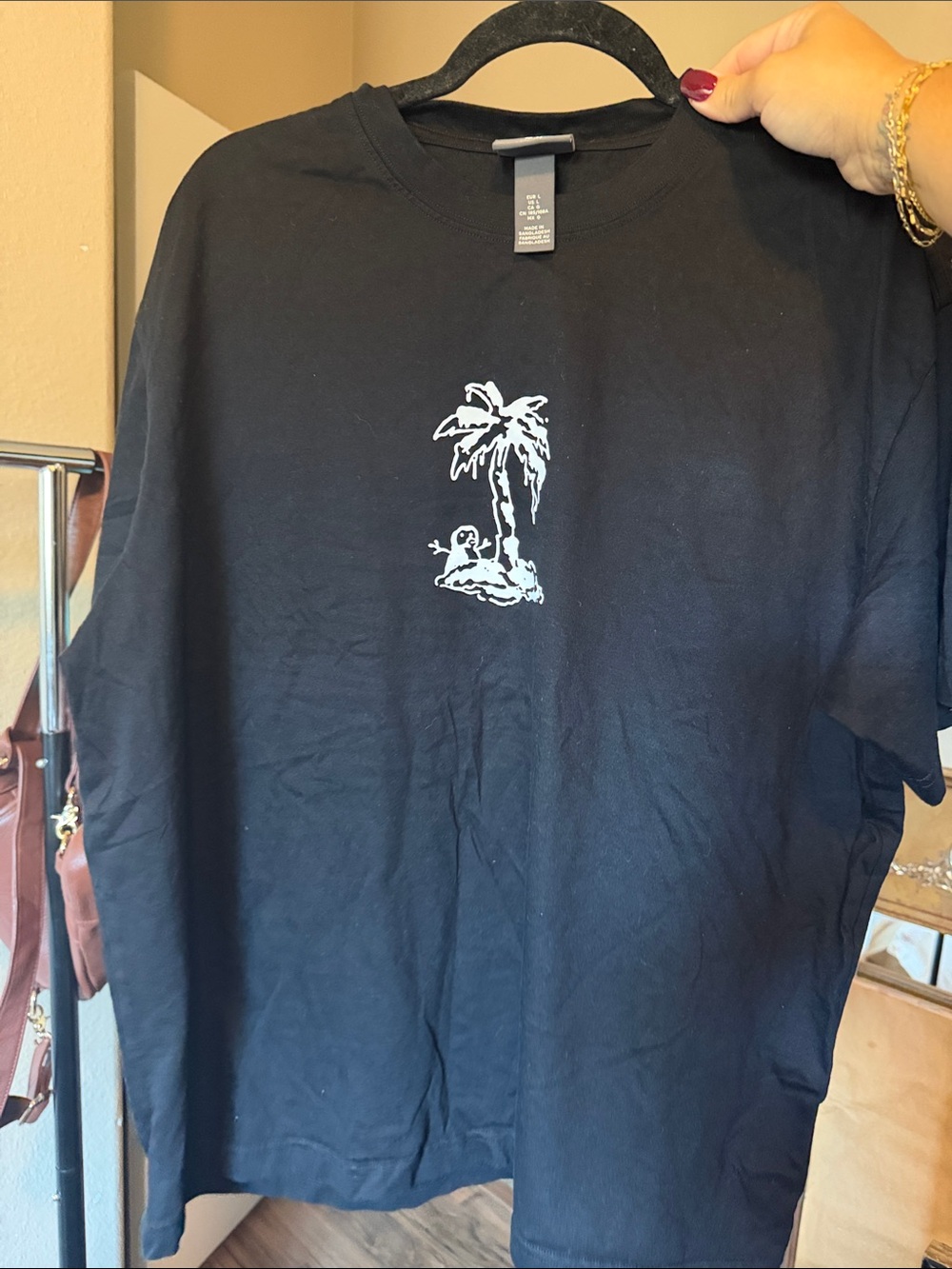 E10 H&M Black Tee with White Palm Tree Graphic - Men